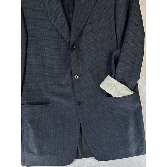 Canali Blazer Mens Eu 50 Us 40 Silk Wool Plaid Navy 3 Button Sports Coat Italy - Picture 4 of 14
